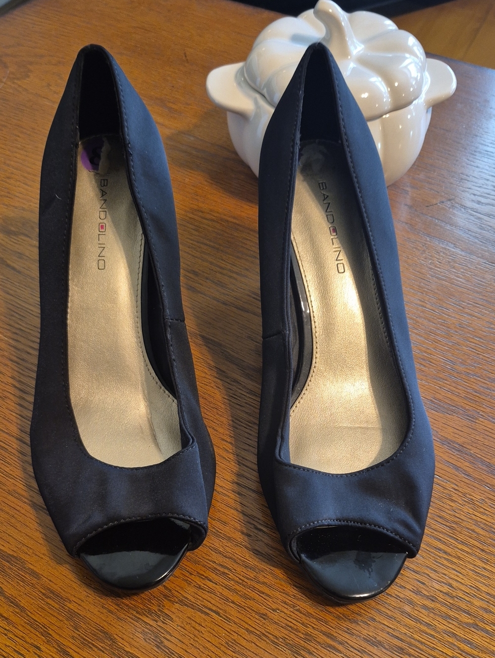 Bandolino Black Satin Peep-Toe Heels Size 8